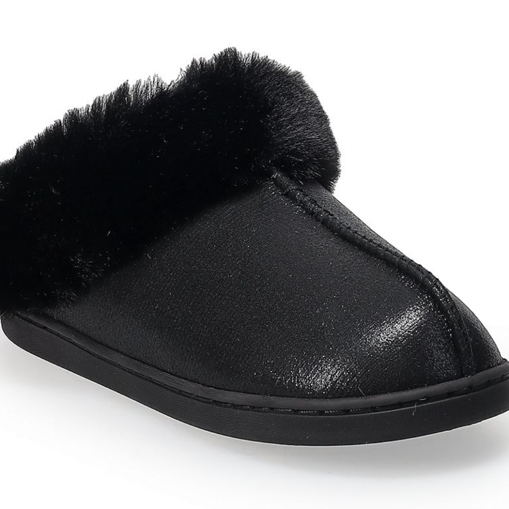 LC Lauren Conrad Women'sMetallic Faux Fur-Lined Clog Slippers